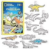 NATIONAL GEOGRAPHIC Glow in The Dark Dinosaur Stained Glass Art Kit - Window Sun Catchers and Crafts for Kids Ages 4-8