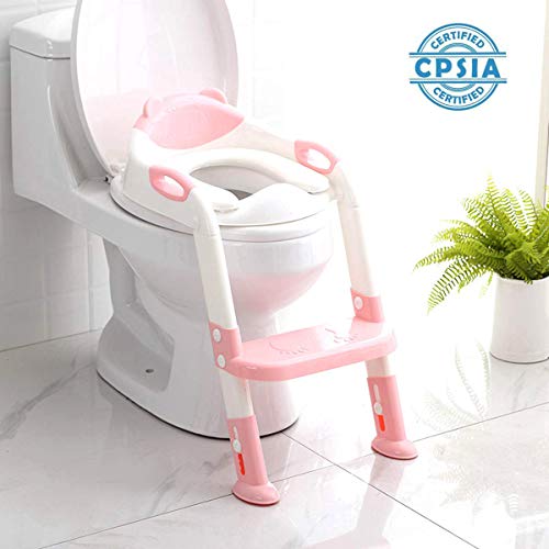 711tek Potty Training Seat Toddler Toilet Seat With Step Stool Ladder,potty Training Toilet For Kids Boys Girls Toddlers Comfortable Safe Potty Seat Potty Chair With Anti Slip Pads Ladder (pink)