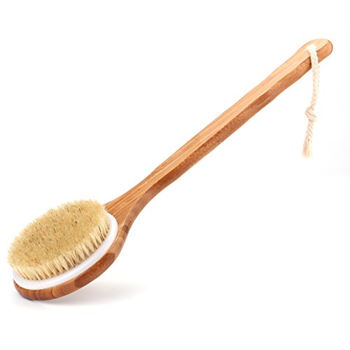 Bath Body Brush With Long Bamboo Handle Natural Bristle Shower Brushes Improves Blood Circulation, Exfoliates, Skin Health Wet Or Dry Back Scrubber