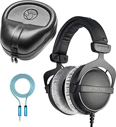 Beyerdynamic Dt 770 Pro 32 Ohm Closed Back Headphones Bundle With Slappa Hardbody Pro Headphone Case And Blucoil 6 Ft Headphone Extension Cable (3.5mm)