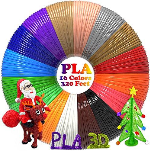 Dikale 3d Pen/3d Printer Filament(16 Colors, 320 Feet) Bonus 250 Stencils Ebooks 3d Pen Filament 1.75mm Pla For Tecboss Nulaxy Etc(does Not Fit 3doodler)