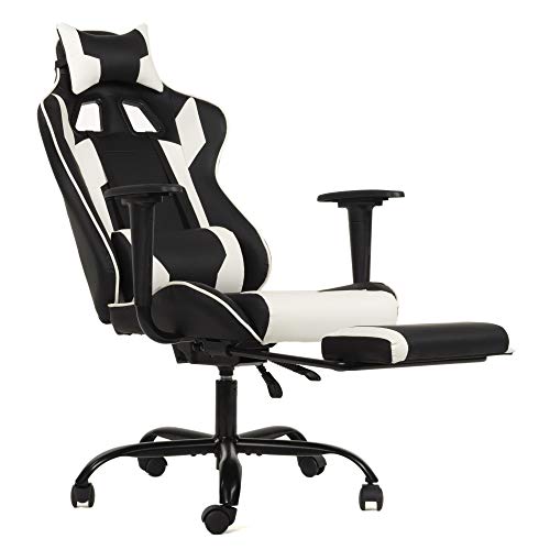 Ergonomic Office Chair Pc Gaming Chair Desk Chair Executive Pu Leather Computer Chair Lumbar Support With Footrest Modern Task Rolling Swivel Chair For Women, Men(white)