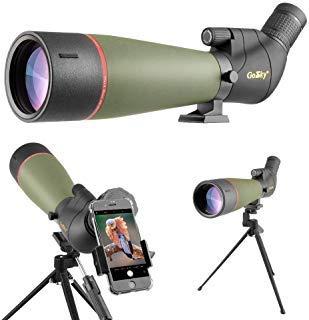 Gosky 2019 Updated 20 60x80 Spotting Scope With Tripod, Carrying Bag And Smartphone Adapter Bak4 Angled Telescope Newest Waterproof Scope For Target Shooting Hunting Bird Watching Wildlife Scenery