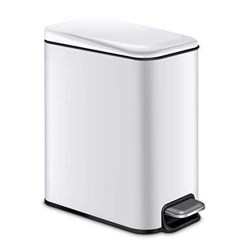 Magdisc Small Trash Can For Bathroom, Home, Office, 5 Liter / 1.3 Gallon Rectangular Step Garbage Can With Soft Close And Removable Inner Wastebasket, Anti Fingerprint, White