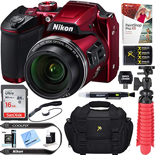 Nikon Coolpix B500 16mp 40x Optical Zoom Digital Camera W/built In Wi Fi Nfc & Bluetooth (red) + 16gb Sdhc Accessory Bundle