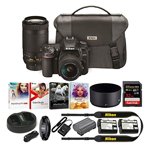 Nikon D7500 Dslr Camera With 18 55mm And 70 300 Vr Lenses Kit With 32gb Pro Card And Battery Bundle