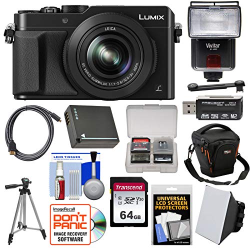 Panasonic Lumix Dmc Lx100 4k Wi Fi Digital Camera (black) With 64gb Card + Case + Flash & Soft Box + Battery + Tripod + Kit