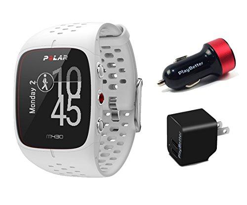 Polar M430 (white) Running Watch Power Bundle | Includes Running Watch, Playbetter Usb Car/wall Charging Adapters | Advanced Gps Running Watch/activity Tracker With Optical Wrist Hr