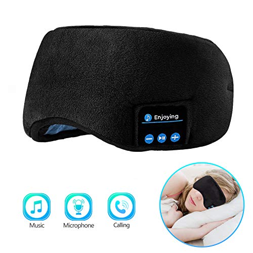 Sleep Headphones Bluetooth Eye Mask, Joseche Wireless Bluetooth 5.0 Headphones Music Travel Sleeping Headphones Handsfree Sleeping Mask With Built In Speakers Microphone Washable (black)