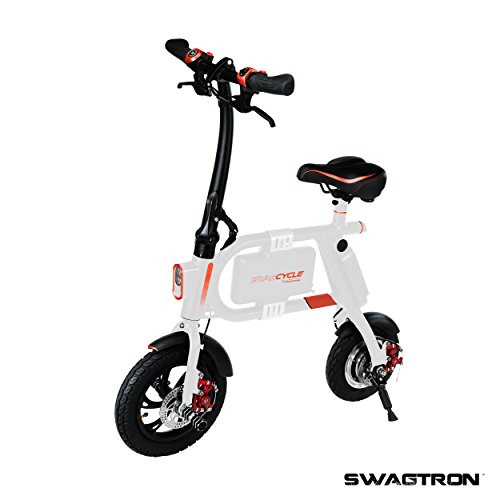 Swagtron Swagcycle E Bike Folding Electric Bicycle With 10 Mile Range, Collapsible Frame, And Handlebar Display (white)