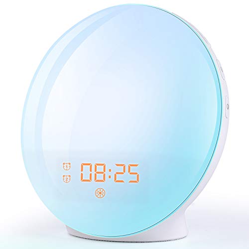 Wake Up Light Alarm Clock Light Alarm Clock With Sunrise/sunset Simulation Dual Alarms And Snooze Function, 7 Colors Atmosphere Lamp, 7 Natural Sounds And Fm Radio, Ideal For Gift