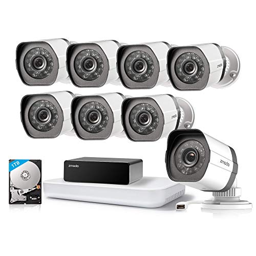 Zmodo 8ch Hdmi Nvr W/1tb Hdd 8pack 720p Security Camera System W/repeater For Flexible Installation & Extension, Customizable Motion Detection