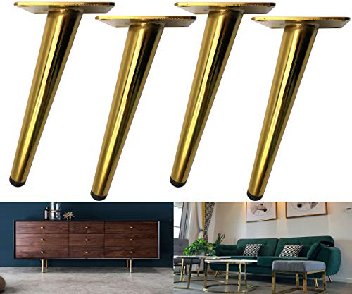 Bikani Golden Sofa Legs Round Solid Metal Furniture Legs Sofa Replacement Legs Perfect For Mid Century Modern/great Ikea Hack For Sofa, Couch, Bed, Coffee Table (golden Color, 6 Inches,set Of 4)