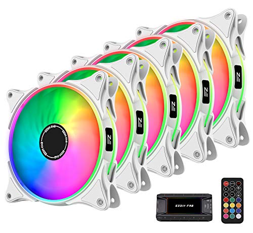 Ezdiy Fab 120mm Puro White Rgb Case Fan With 10 Port Fan Hub X And Remote,motherboard Aura Sync,speed Control,addressable Fan For Pc Case 5 Pack