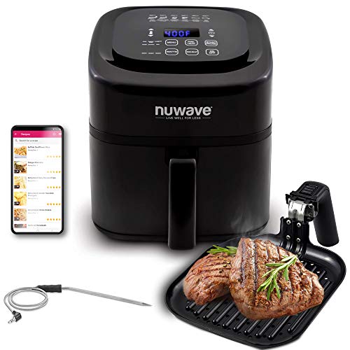 Nuwave Brio 6 Quart Air Fryer With App Recipes (black) Includes Basket Divider, One Touch Digital Controls, 6 Easy Presets, Wattage Control, And Advanced Functions Like Sear, Preheat, Delay, Warm And More (new Updated 2020 Model)