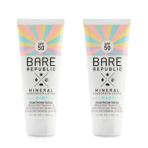 Bare Republic Mineral Spf 50 Baby Sunscreen Lotion. Unscented And Gentle Sunscreen Lotion With Spf 50 For Babies 6 Months And Older (3.4 Ounces) 2 Pack.