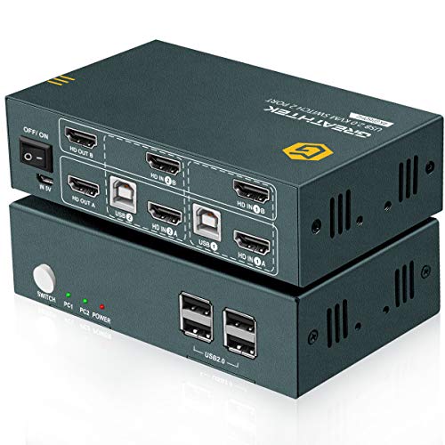 Kvm Switch Dual Monitor 4k@60hz (yuv 4:4:4), 2 Port Hdmi Kvm Extended Display, Pc Screens Keyboard Mouse Switcher. 2 In 2 Out With Button Switch Supported