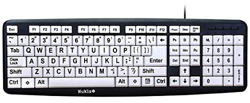 Nuklz N Large Print Computer Keyboard | Visually Impaired Keyboard | High Contrast Black And White Keys Makes Typing Easy | Perfect For Seniors And Those Just Learning To Type