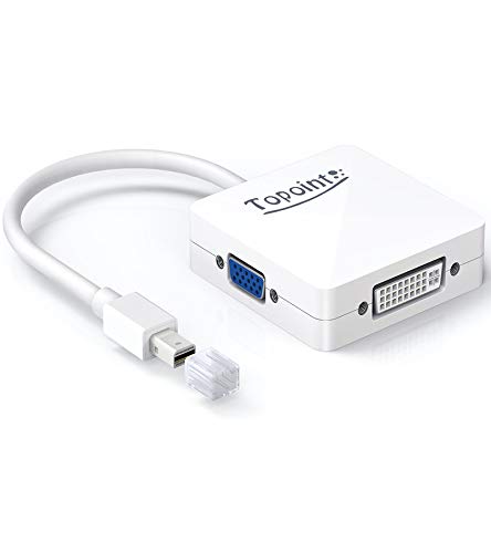 Topoint 3 In 1 Mini Displayport Dp Thunderbolt To Hdmi Dvi Vga Adapter Converter Cable For Macbook Air, Old Macbook/macbook Pro Before Mid 2015