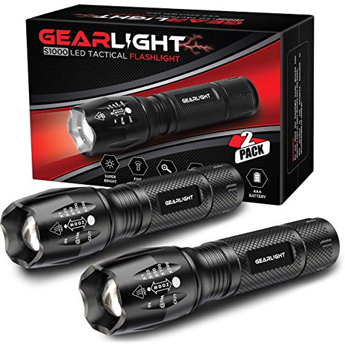 Gearlight Led Tactical Flashlight S1000 [2 Pack] High Lumen, Zoomable, 5 Modes, Water Resistant, Handheld Light Best Camping, Outdoor, Emergency, Everyday Flashlights