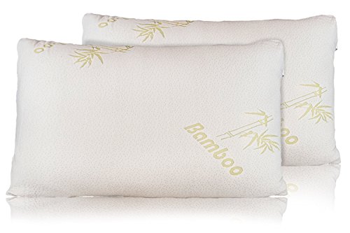 Bamboo Pillow Firm Shredded Memory Foam Set Of 2 Stay Cool Removable Cover With Zipper Hotel Quality Hypoallergenic Relieves Snoring, Insomnia, Neck Pain, Tmj, And Migraines (kings)