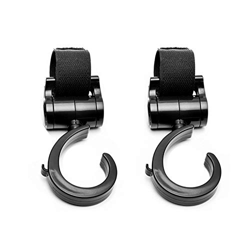 Qt Lab Stroller Hooks For Hanging – Pack Of 2 – X Large Black Heavy Duty Stroller Clips For Mommy Diaper Bag, Pushchair, Backpack, Jogger, Purse, Walker, Shopping Grocery