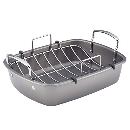 Circulon Nonstick Roasting Pan / Roaster With Rack 17 Inch X 13 Inch, Gray