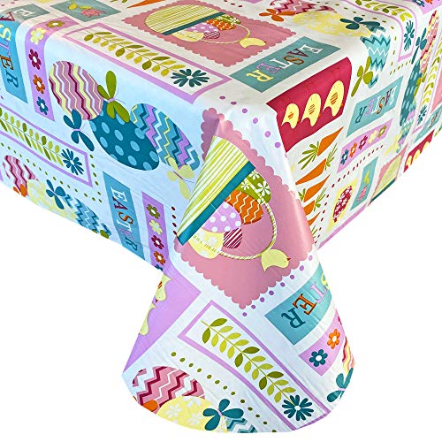 Newbridge Easter Spring Expressions Mod Patchwork Vinyl Flannel Backed Spring Tablecloth Cheerful Pastel Easter Egg Print Wipe Clean Easy Care Vinyl Tablecloth, 52” X 70” Oblong/rectangle