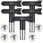 Spray Nozzle Spray tip Reversible Spray tips Airless Paint Sprayer Nozzle Tips Airless Paint Spray Machine Parts for Homes Buildings Garden Decks Fences (5 Pieces - 211, 313, 415, 517, 623)